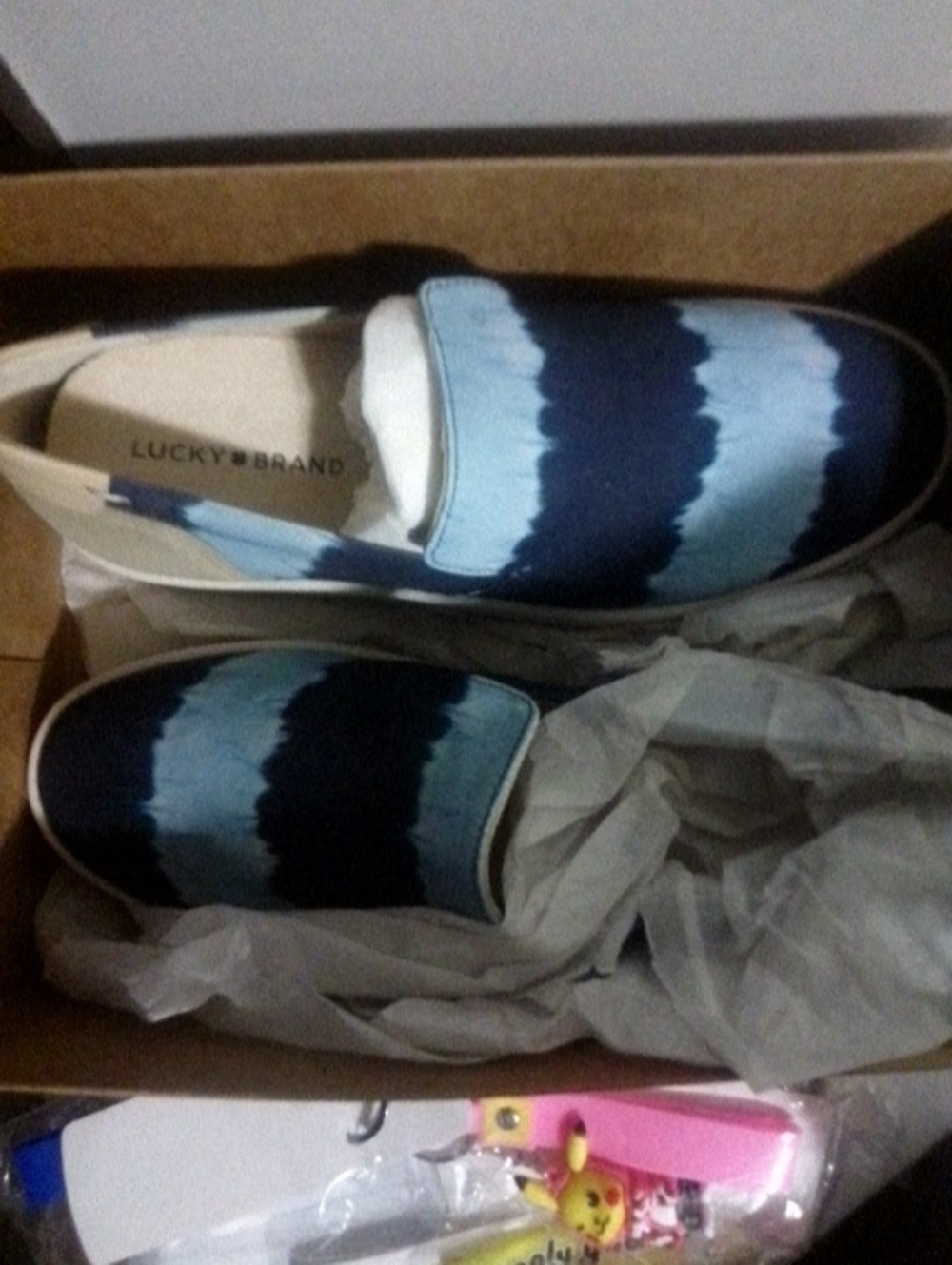 Lucky Brand Men’s Slip-On Canvas Loafers in Navy and Light Blue Stripes